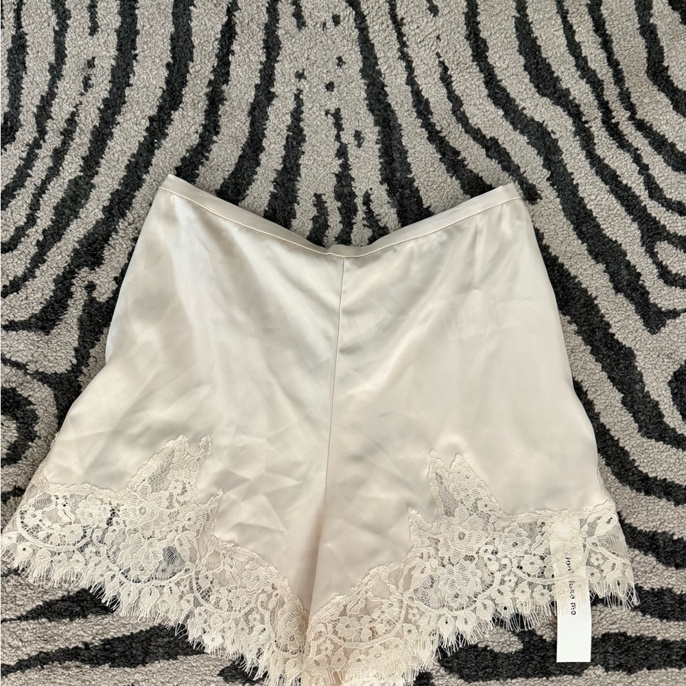 Reformation Fern Almond Satin Shorts with Lace Detail